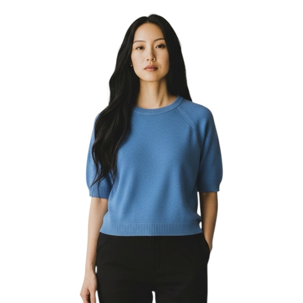 ALICE + OLIVIA Blue Lightweight Short Sleeve Sweater